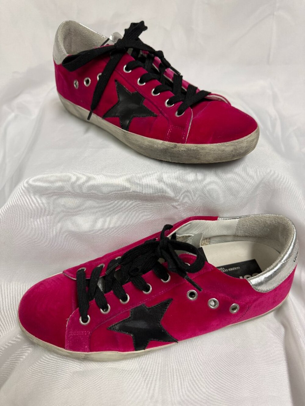 Golden Goose DB Superstar Hot Pink Velvet with Silver Tongue